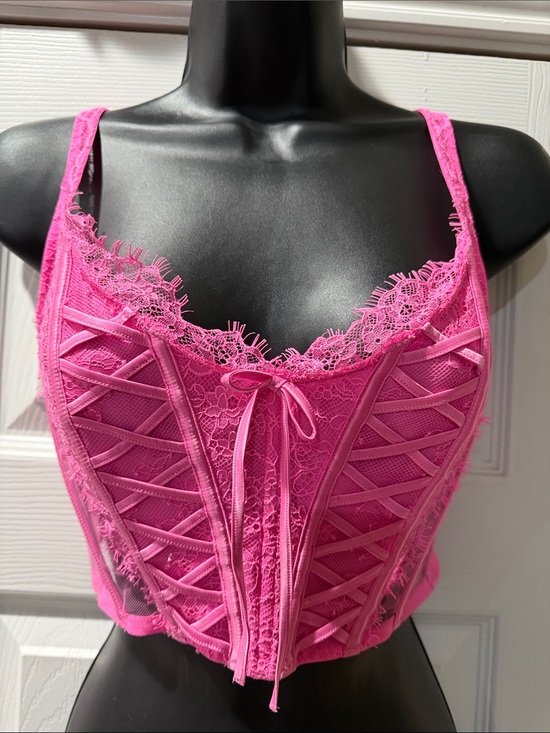 Victoria's Secret Other - Victoria’s Secret Hot Pink Lace Angel bra Corset bustier Crop Top sz S